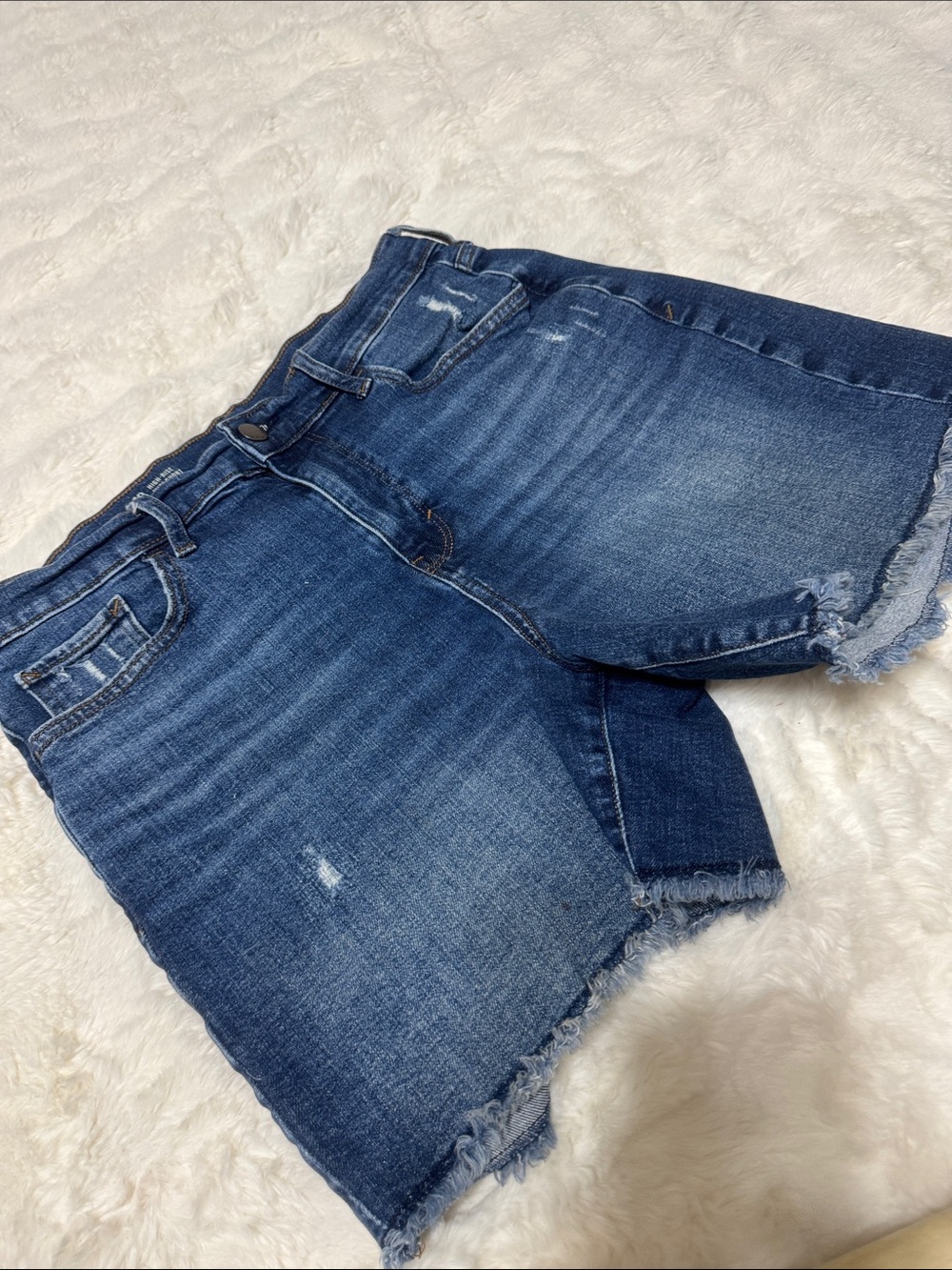 a.n.a. High-rise Midi Short 5” Inseam Dark Blue Distressed Denim Cutoff Shorts